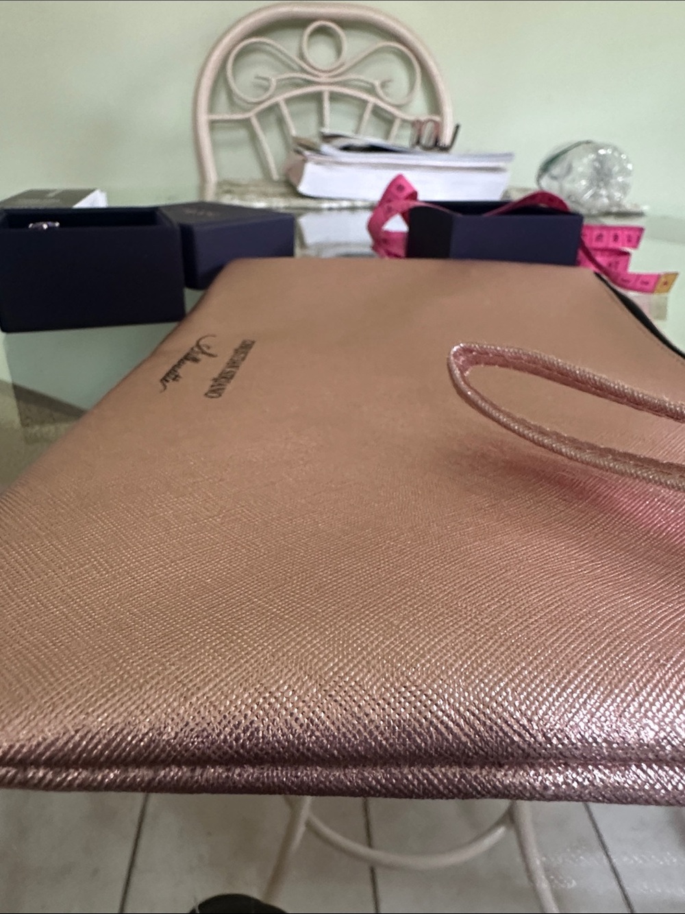 Christian Siriano Gold Metallic Silhouette Wristlet Clutch Large